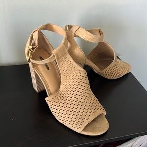 Express brand tan chunky heel open toe